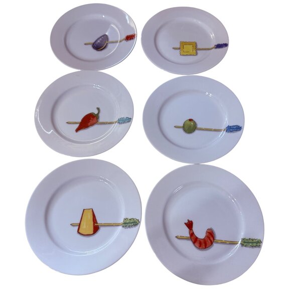 Nancy Green for Crate & Barrel Tidbits Appetizer Plates set of 6 6.5 inch snacks - Picture 1 of 9
